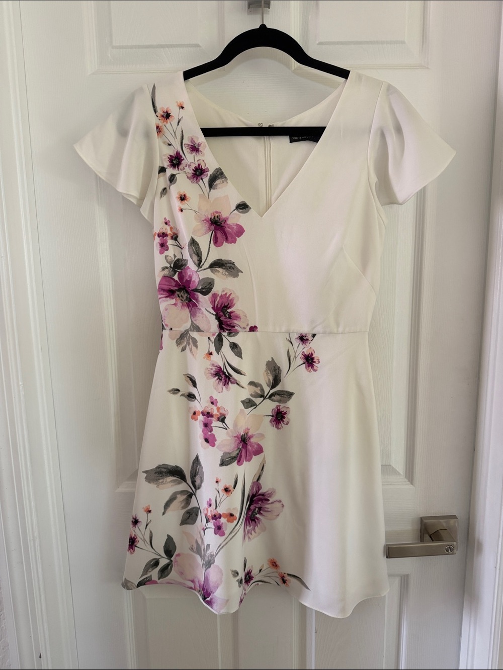 White House Black Market Cream Mini Dress with Pink Floral Print
